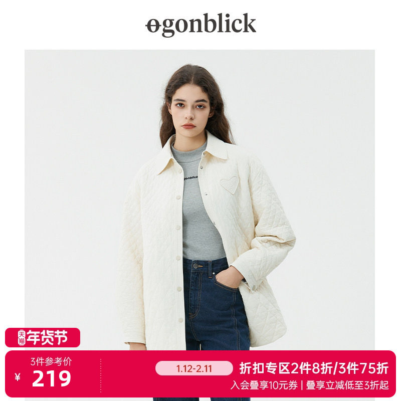 [商场同款]北欧时刻2025新款衬衫外套春季时尚菱格夹棉轻薄棉服女,女装/女士精品,短外套,淘宝优惠券,粉丝福利购,淘宝优惠卷