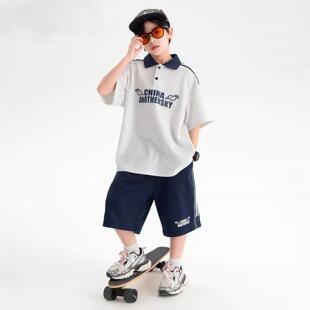 男童夏季纯棉polo衫短袖t恤套装2026新款青少年儿童运动宽松衣服