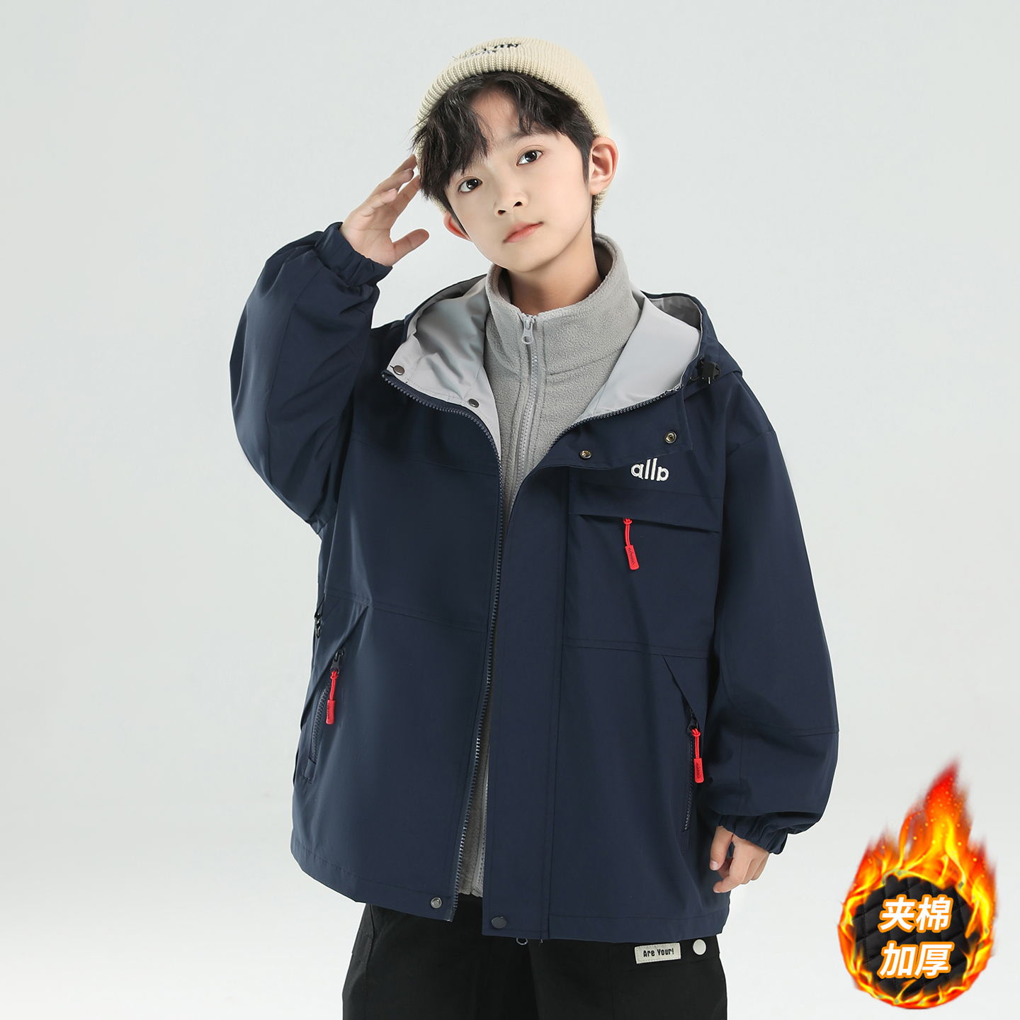 男童三合一冲锋衣外套2025新款秋冬季学生上衣中大童男孩帅气棉服