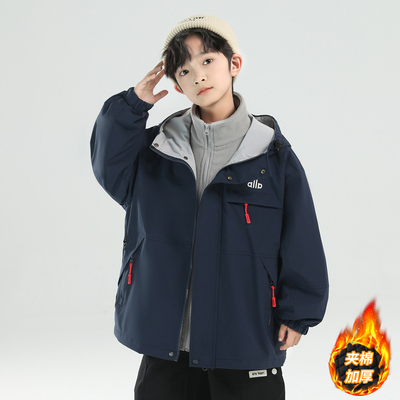 男童三合一冲锋衣外套2025新款秋冬季学生上衣中大童男孩帅气棉服
