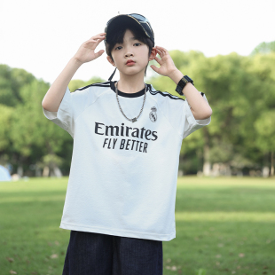 中大童学生宽松字母印花半袖 T恤2026新款 上衣潮 纯棉短袖 男童夏季