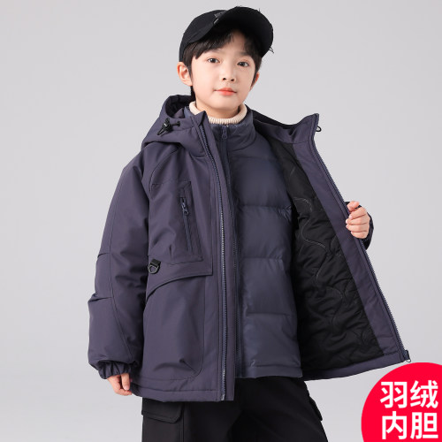 男童连帽白鸭绒羽绒服冬季保暖