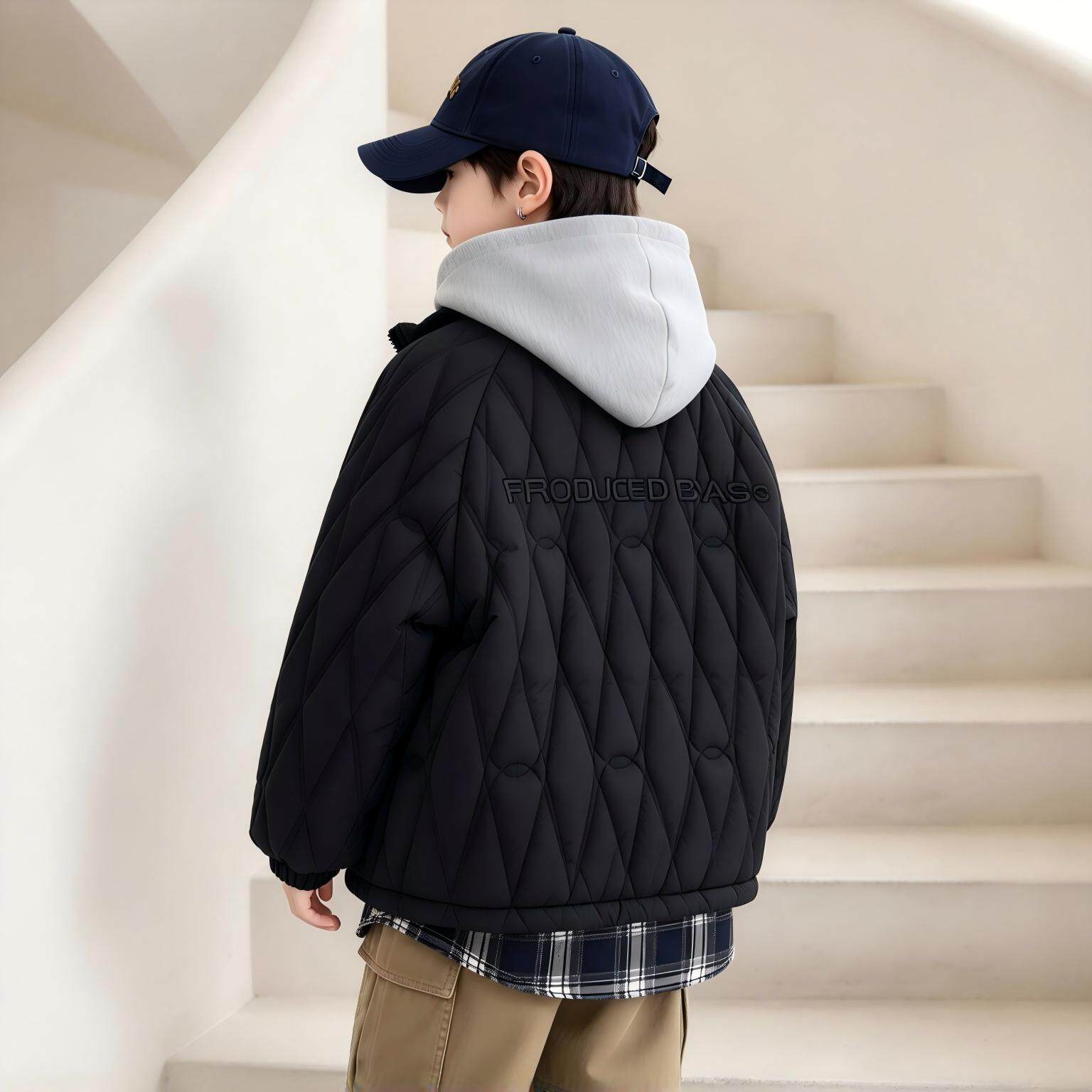 男童薄款棉服秋冬季2026新款中大童学生菱格纹防风保暖韩范外套潮