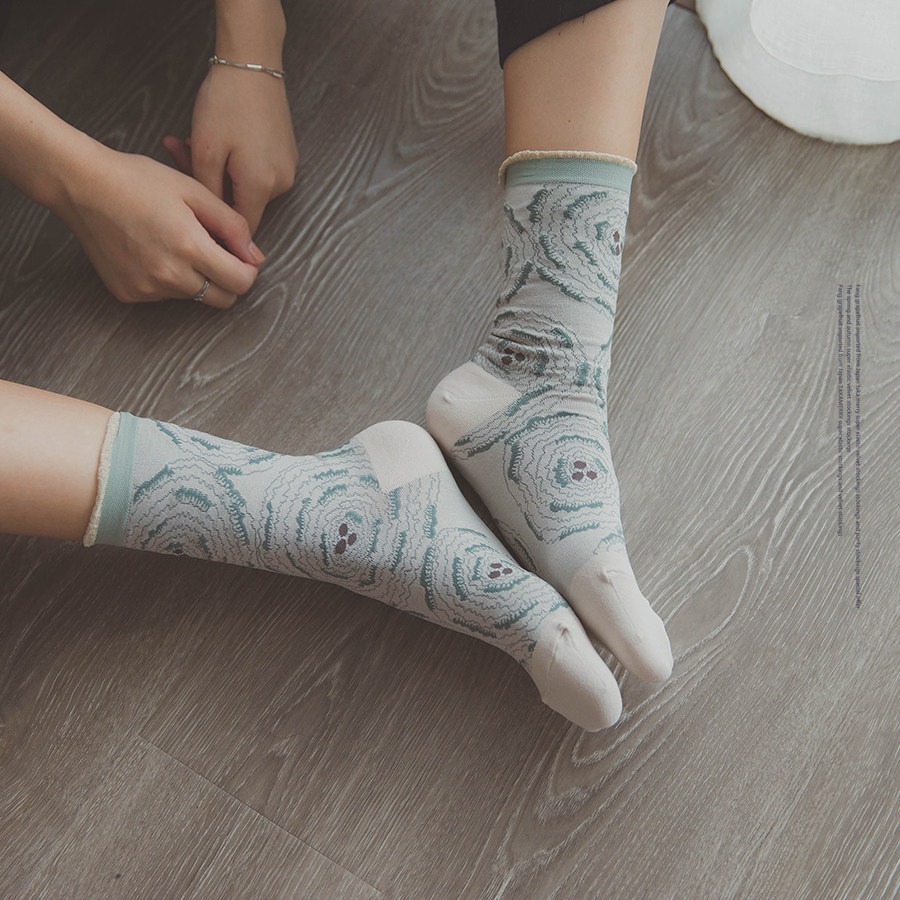 柚子坊 日本进口TAKAMERRY雷神牡丹春夏花边松口高弹纯全棉女袜子,女士内衣/男士内衣/家居服,短袜,淘宝优惠券,粉丝福利购,淘宝优惠卷