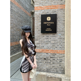 Hotdog热狗很辣【H家老钱风  送腰带】高级感荡领斜纹挂脖上衣女