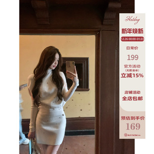 袖 Hotdog 高领斗篷针织连衣裙 韩系姐姐 套包臀裙短裙 热狗很辣