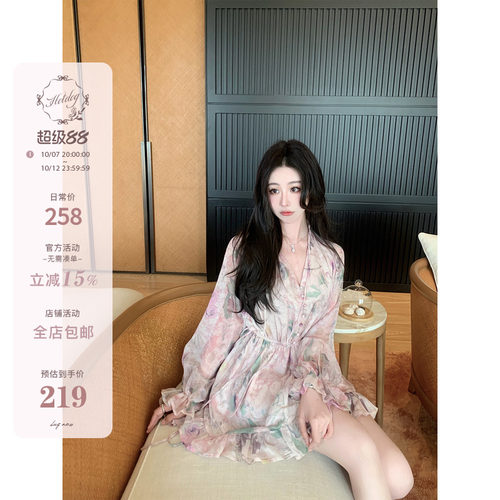碎花绑带连衣裙子女夏季2023新款