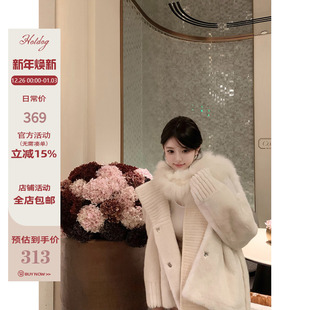 真狐狸毛围巾 奶狐少女 鹿绒毛拼接狐狸毛围巾 热狗很辣 Hotdog