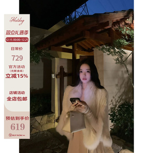 真狐狸毛领拼兔毛皮草 昭和千金 气质皮草外套 热狗很辣 Hotdog