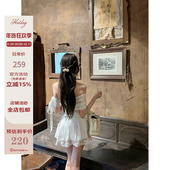 热狗很辣 初恋小白花 韩系一字肩绑带上衣 Hotdog 白花边裙裤 女