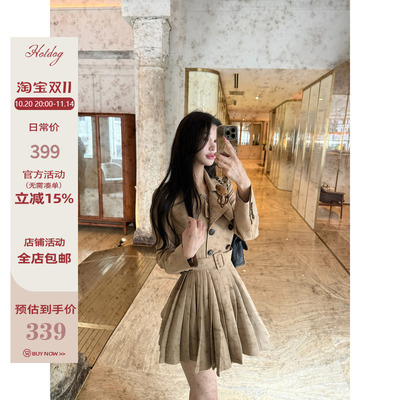 Hotdog热狗很辣【 原创 留兰冰咖】风衣百褶连衣裙女【可当外套】