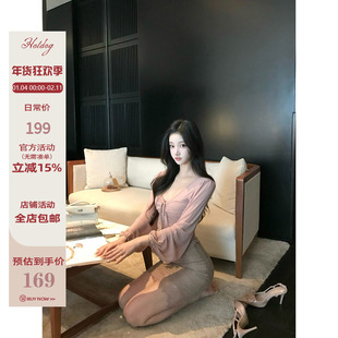 Hotdog 热狗很辣【棠脂粉玉】女人味绑带褶皱上衣/蕾丝半身裙套装