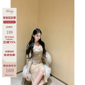 热狗很辣 柏林暮色 燕麦色V领上衣女修身 Hotdog 单排扣针织开衫