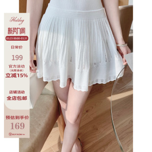 简约白色褶皱半身裙女温柔短裤 纯白梦境 裙 热狗很辣 Hotdog