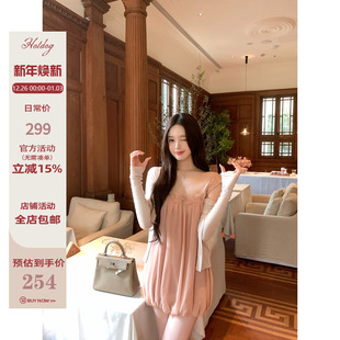 甜美温柔气质花苞吊带连衣裙背心裙 粉黛丽丝 Hotdog 热狗很辣