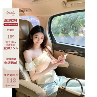 娇娇尤物 甜美温柔气质斜肩设计荷叶两色上衣 热狗很辣 Hotdog