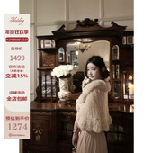 热狗很辣 贵气娇兔 獭兔皮草 Hotdog 高级显贵中古杏色短款 外套