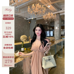 Hotdog 黛丝情人 褶皱荷叶袖 连衣裙女小性感深V领短裙 热狗很辣