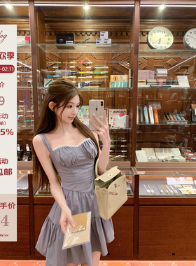 Hotdog 热狗很辣【嫩嫩小兰花】甜美温柔气质连衣裙蓝色吊带裙女