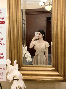 Hotdog热狗很辣【中世纪少女】收腰显瘦优雅气质荷叶袖绑带连衣裙