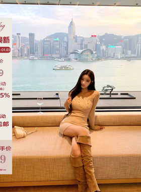 Hotdog 热狗很辣【珠光夜幕】钉珠挖领连衣裙女精致风修身连衣裙