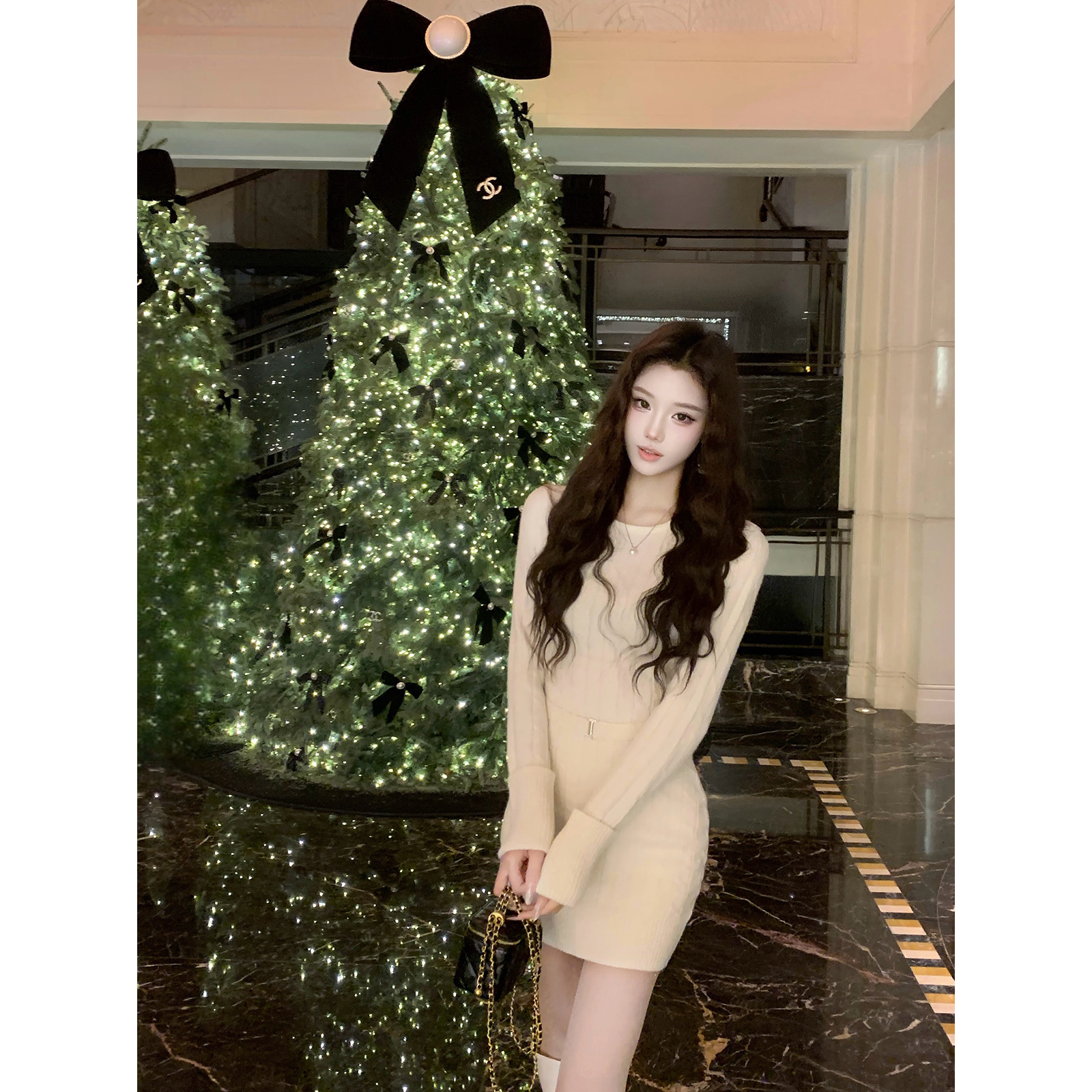 针织长袖包臀连衣裙优雅