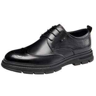 奥康男鞋秋季新款低帮商务正装真皮舒适系带布洛克鞋结婚鞋
