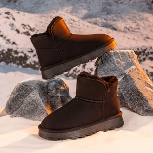 冬季 加绒保暖鞋 新款 时尚 百搭户外防滑短靴 棉鞋 奥康雪地靴男款