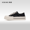 奥康女鞋 秋季新款时尚休闲帆布鞋厚底两穿绸缎平底板鞋百搭