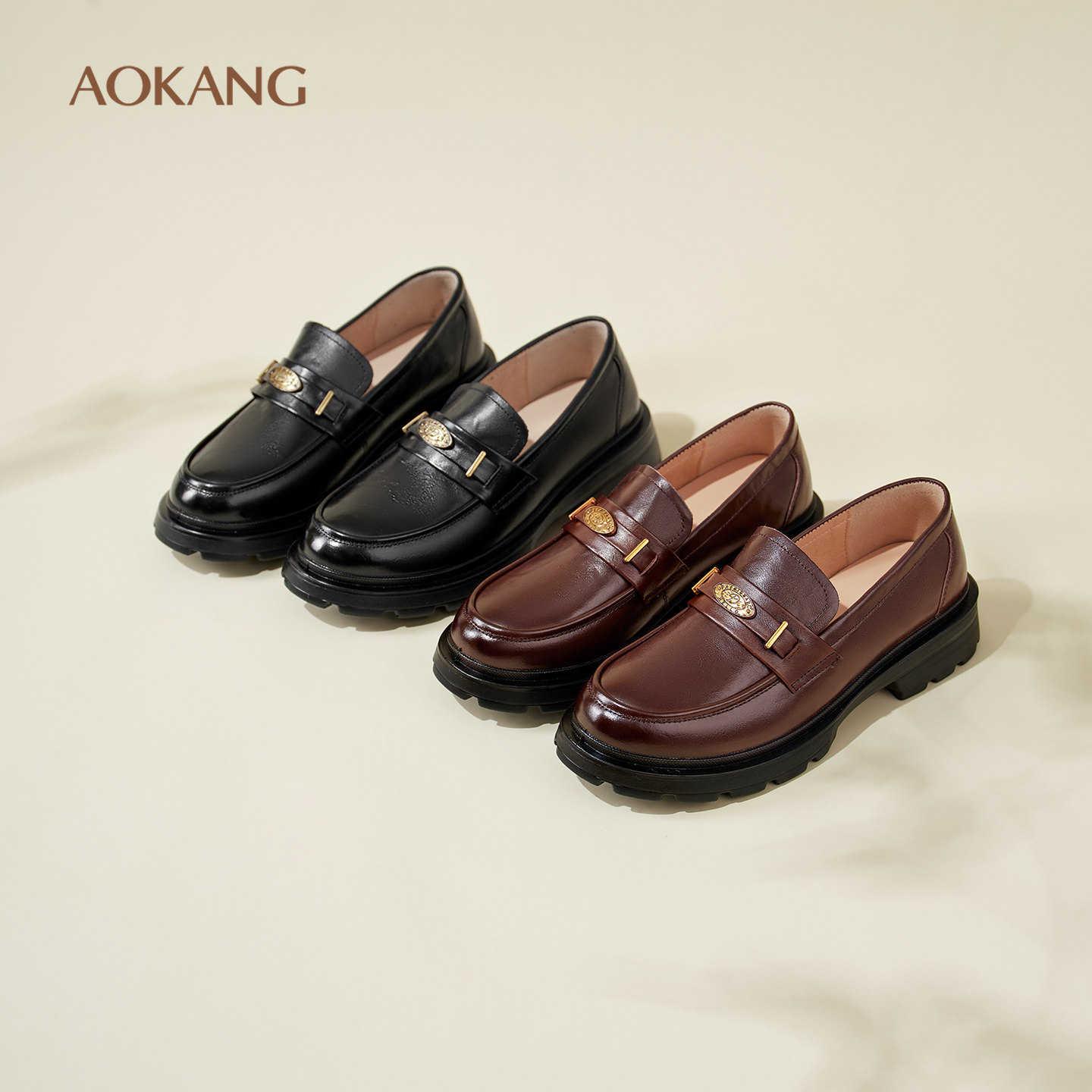 奥康 女鞋2025秋季真皮乐福鞋学院英伦风JK单鞋复古厚底小皮鞋