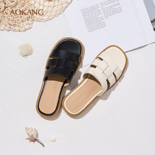 奥康 女鞋2025夏季拖鞋编织露趾凉鞋度假风舒适外穿凉拖