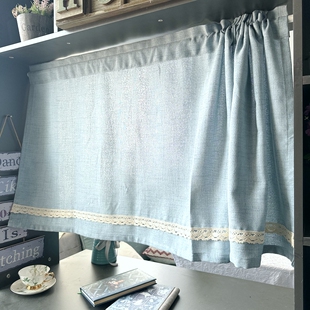 灰蓝色厨房半帘简约纯色日式 遮光成品小窗帘 橱柜帘门帘半截帘法式