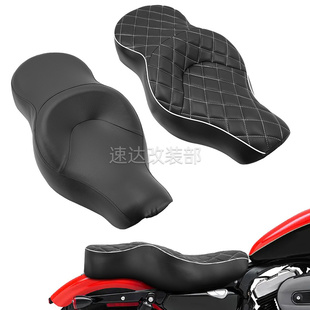 适用哈雷883 XL1200 改装双人坐垫皮座 连体座垫前后一体坐垫加厚