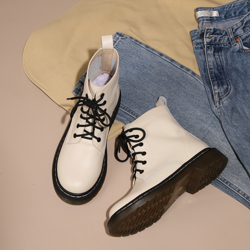 AUTUMN AND WINTER NEW CHIC LEATHER SIX-HOLE BOOTS BIKER BOOTS BRITISH STYLE VERSATILE AND COMFORTABLE INS FEMALE LEATHER MARTIN BOOTS