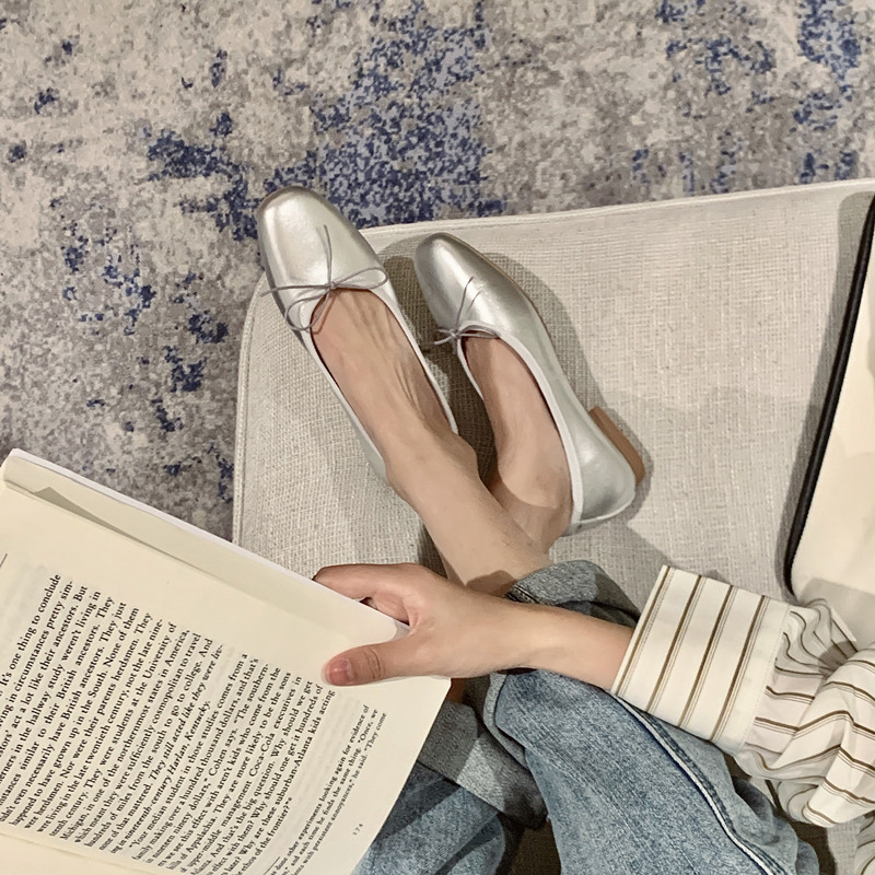 BOW BALLET SHOES LEATHER PATENT LEATHER SOFT SOLE LACE ADJUSTABLE FRENCH SMALL SQUARE ROUND TOE PURE HANDMADE SINGLE SHOE WOMEN