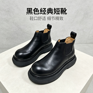 皮毛一体男士厚底切尔西靴 复古擦色亮面短靴女秋冬通勤百搭男鞋