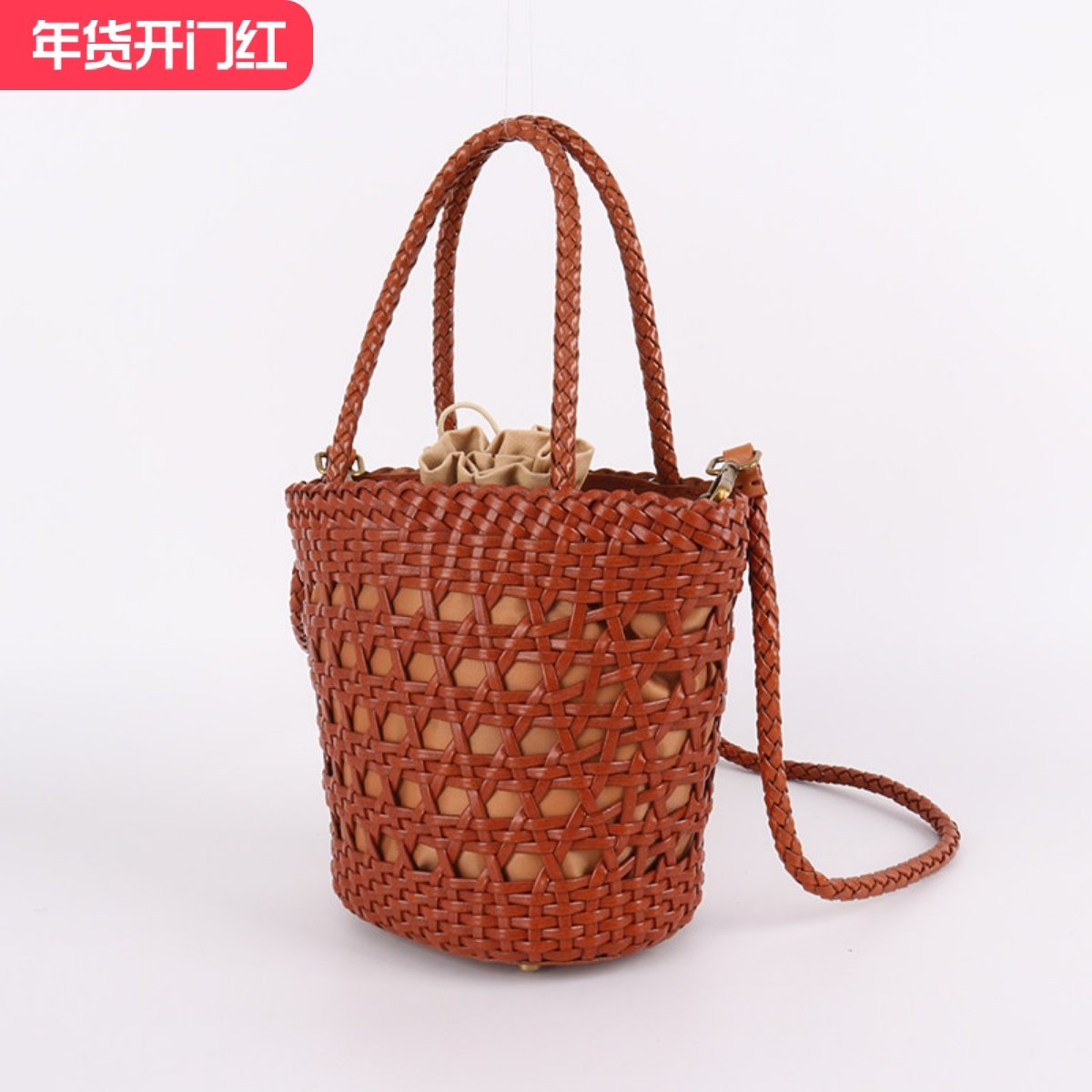 Din意志 潮范时尚编织牛皮手提包撞色文艺范菜篮子包单肩斜挎女包,箱包皮具/热销女包/男包,通用款女包,淘宝优惠券,粉丝福利购,淘宝优惠卷