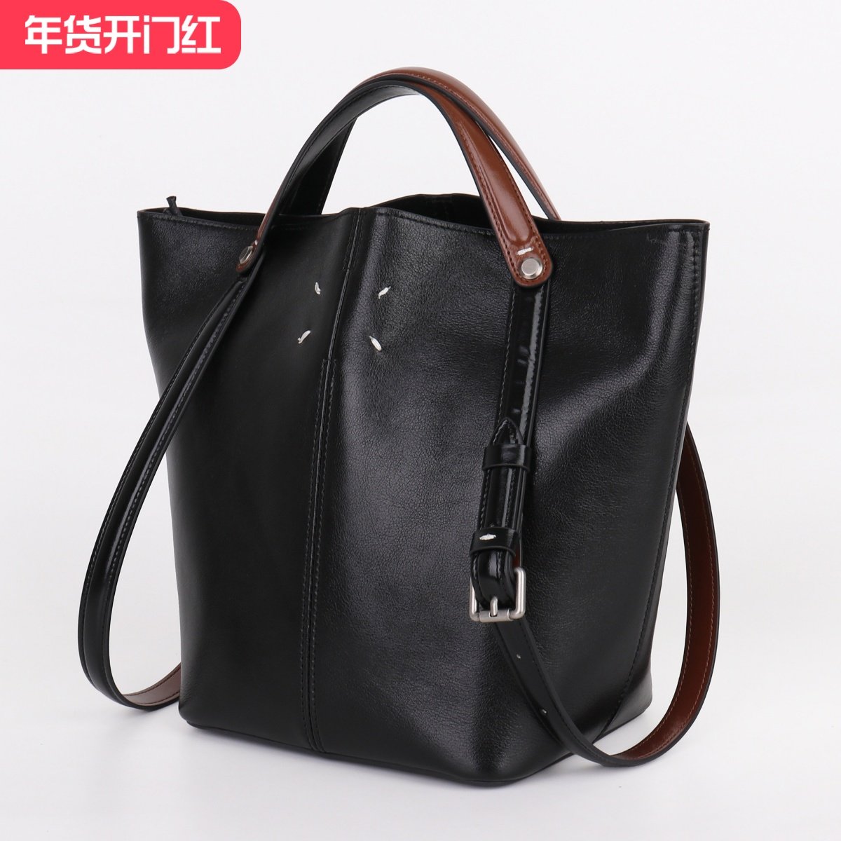 Din 新款轻奢头层牛皮大容量水桶包高级感通勤手提单肩托特包女包,箱包皮具/热销女包/男包,水桶包,淘宝优惠券,粉丝福利购,淘宝优惠卷