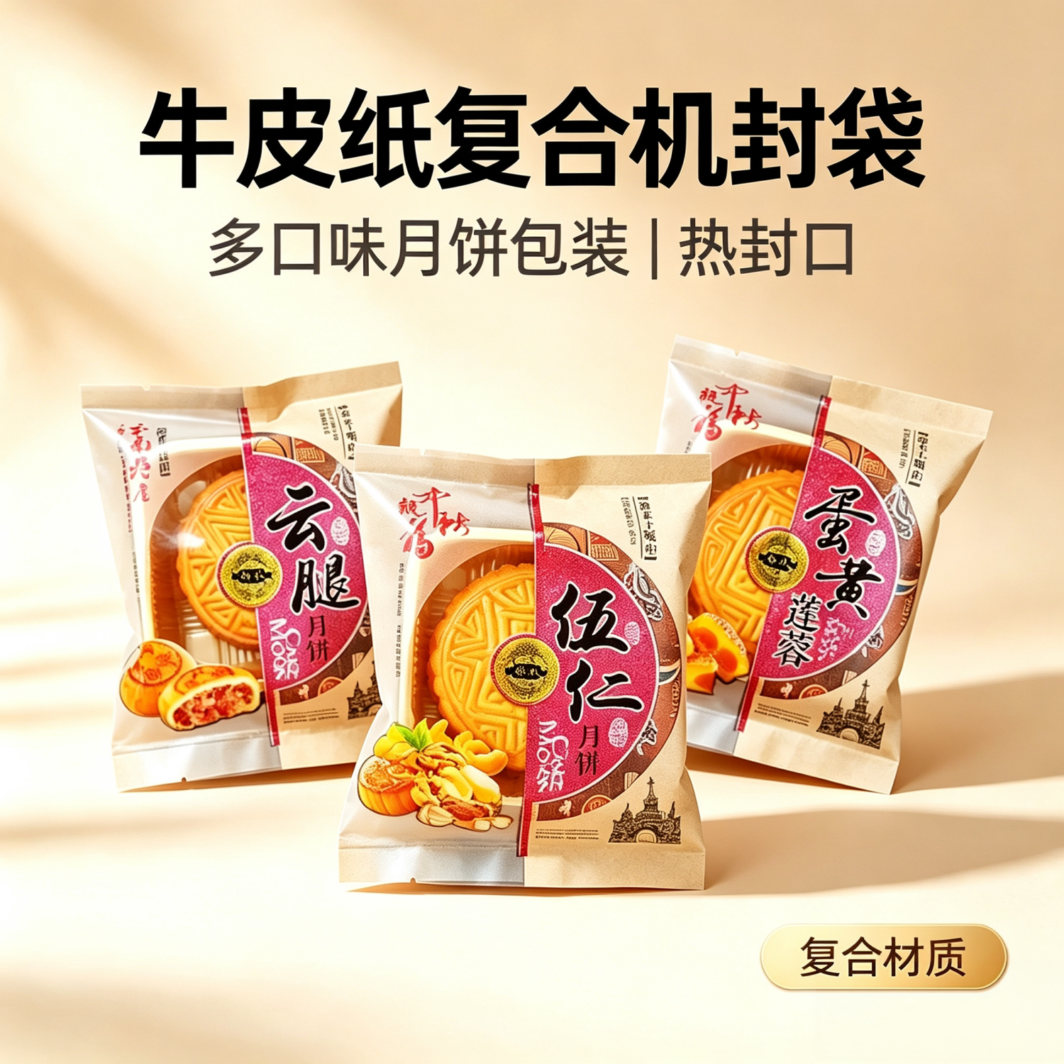 牛皮镭射月饼包装袋 蛋黄莲蓉月饼袋伍仁云腿月饼包装袋机封袋子