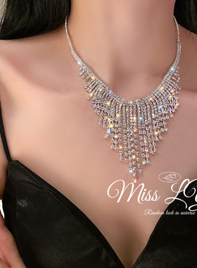 晚宴性感深V超闪满钻锁骨链气质华丽项链年会礼服配饰2024新款女