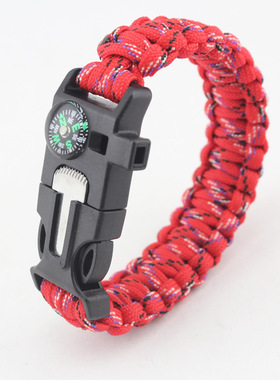 户外用品红绳手链编法带打火石登山应急求生手镯野营伞绳手环