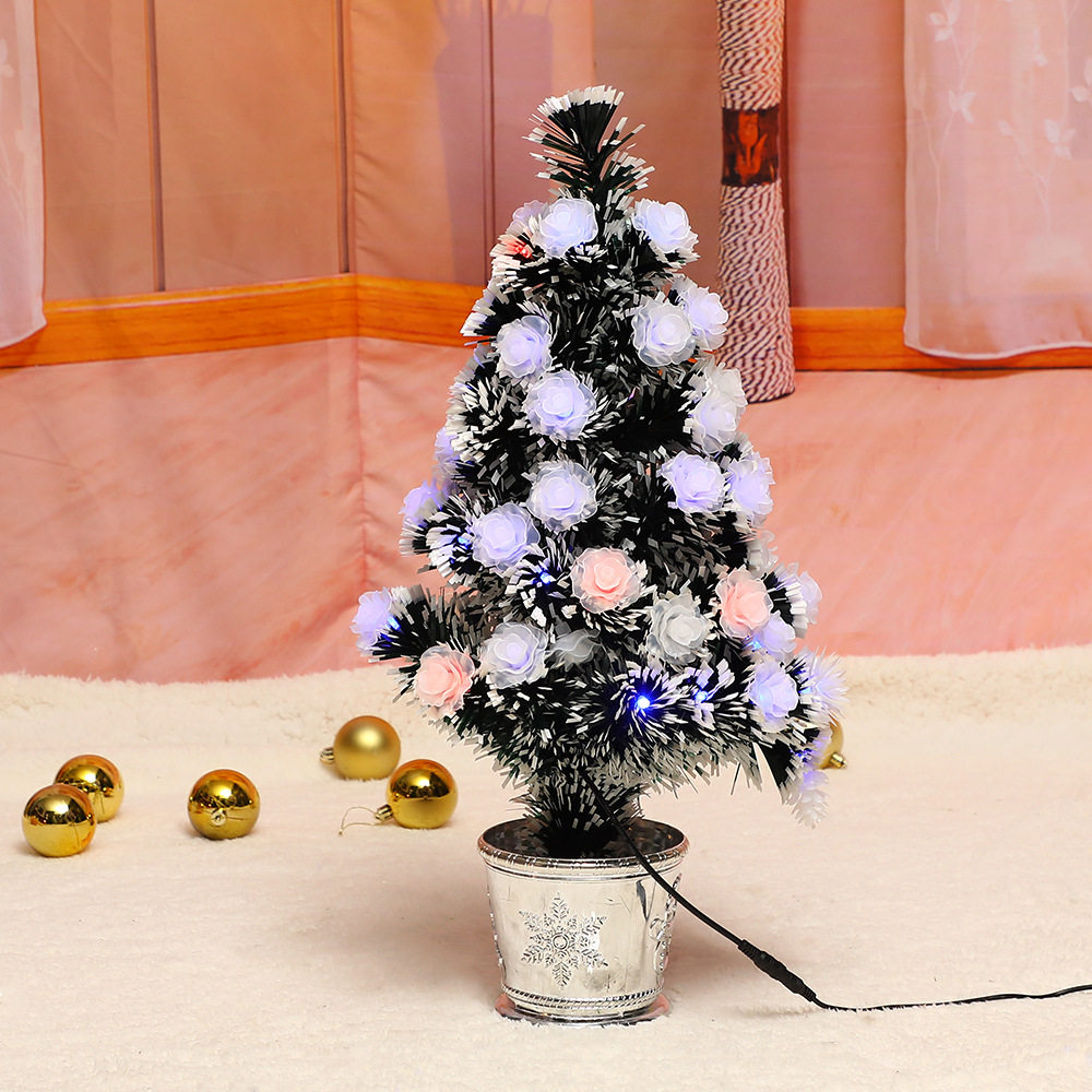 圣诞节装饰道具商城店铺圣诞树发光双色植绒光纤LED灯光圣诞树