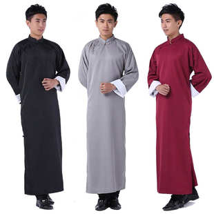 相声服大褂酒红色伴郎服黑色民国风灰唐装缝扣上海滩合唱服表演服