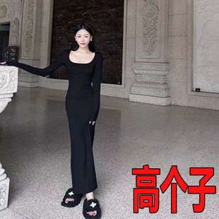 法式垂坠高级感长袖黑色连衣裙子秋款女装2023新款辣妹鱼尾包臀裙