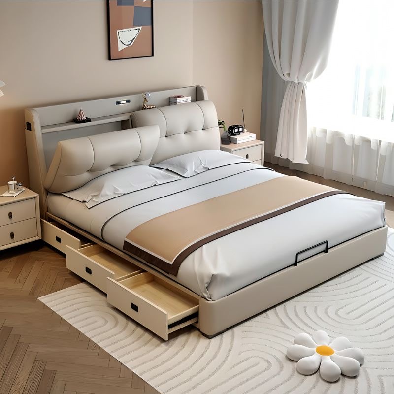 真皮床现代简约主卧带抽屉1.8米双人床多功能储物婚床软包皮艺床