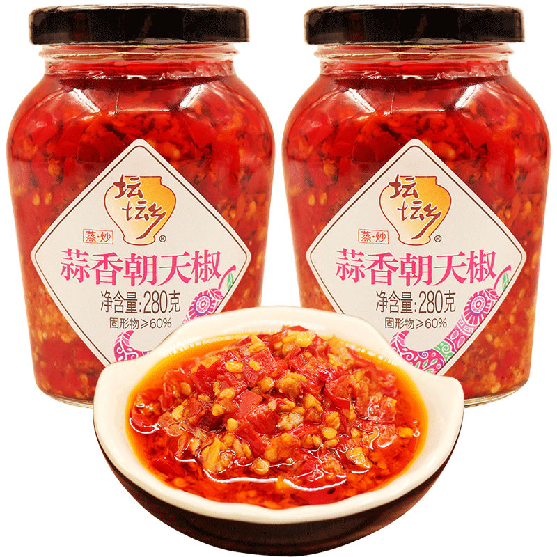 坛坛乡蒜香朝天椒280g瓶装农家剁辣椒酱湖南特产拌面下饭辣酱
