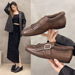 Autumn winter women's low heeled flat bottom velvet shoes