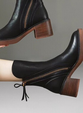 Coarse heeled short boots, women's high heels shoes boots