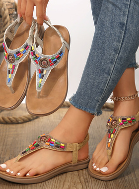 Sandals for women, retro casual, Roman flat bottom, anti