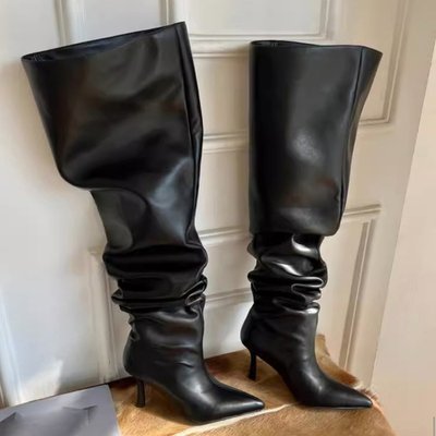 High heels, long boots, women's fashion, wide tube, oversize